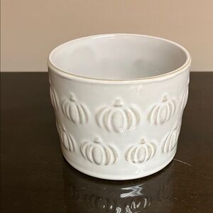 (4) White Ceramic Pumpkin Embossed Mini Bowls